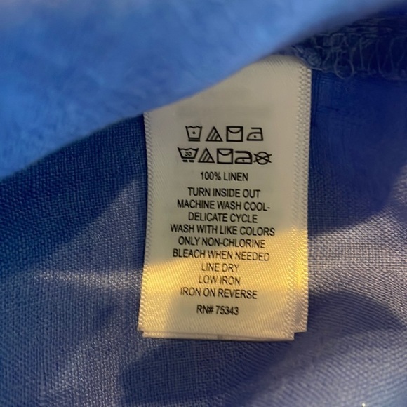 100% Linen Sigrid Olsen Sleeveless V-Neck Dress Blue/Green L - Picture 6 of 6